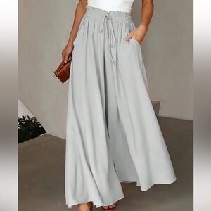 Plus drawstring elastic waist pockets wide leg pants